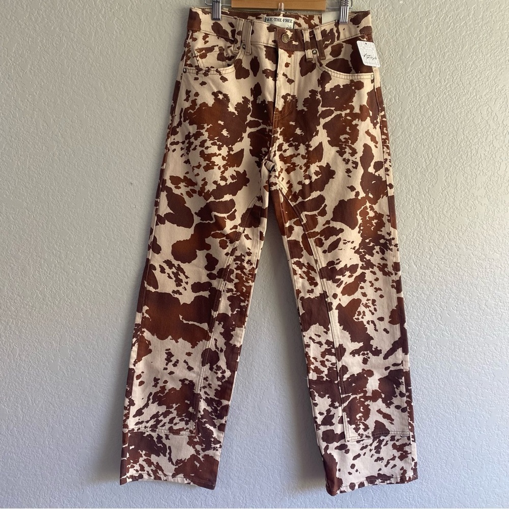 FREE PEOPLE WE THE FREE RISK TAKER MID-RISE PRINTED JEANS